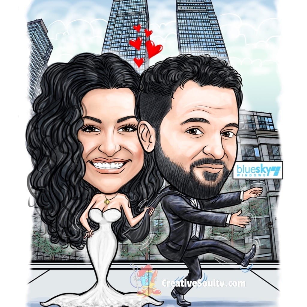 Couple in love with city backdrop