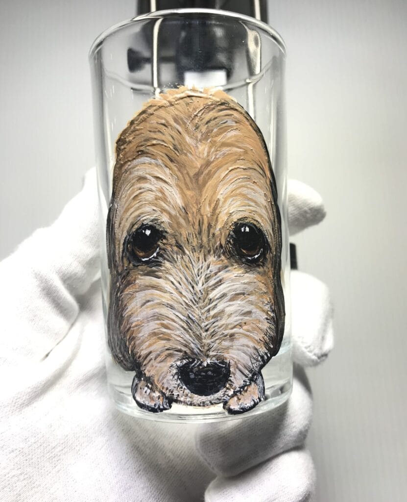 Glass with painted dog face